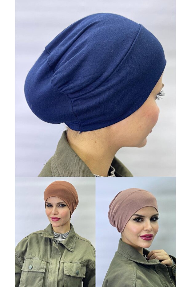3 Pcs Hijab Elastic Non-Slip Seamless Snap-On Sea Cap Practical Cap