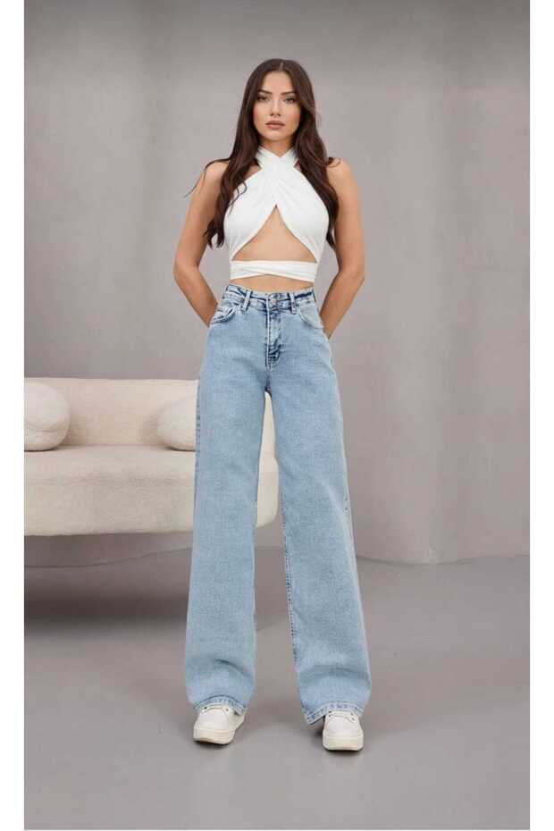 High Waist Blue Palazzo Jeans Lycra Stretchy Jeans