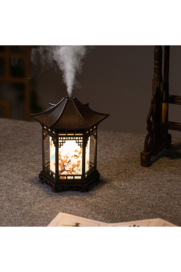 Deep wood grain New Small Pavilion Humidifier Night Light Home Chinese Style, Home Office Humidifier
