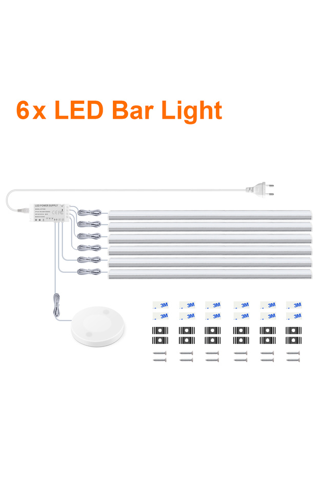 قابس أوروبي قياسي، 30 سم لكل مصباح LED أبيض بارد، 6 قطع، 1-6 قطع، إضاءة LED للمطبخ أسفل الخزائن، قابلة للاختراق في الخشب