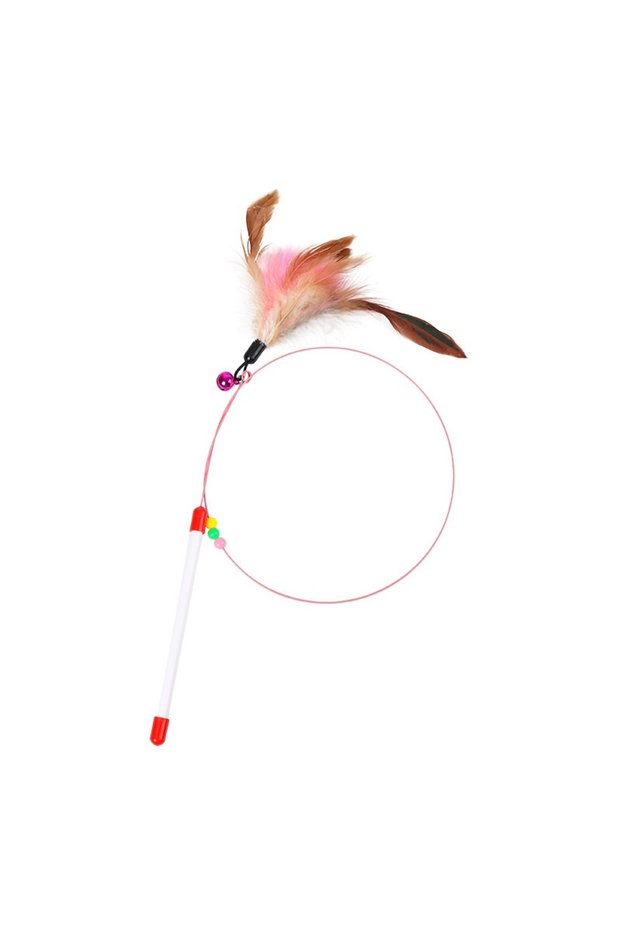 WHITE New Steel Wire Cat Teasing Stick with Butterfly Feather Cute Teasing Bell Toy Pet Supplies for