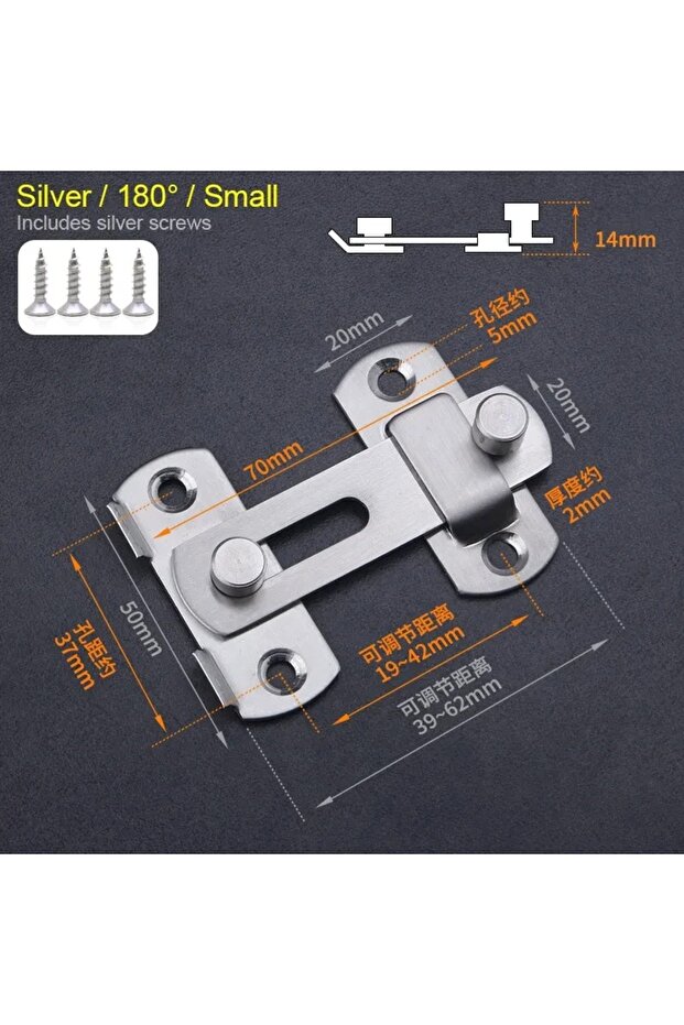 Sliver 180 Small 1pc Stainless Steel Barn Door Locks,0°/180° Flip Sliding Latch for Garage,Bathroom,