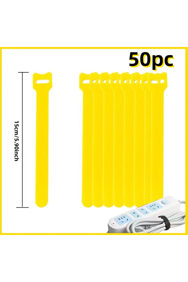 Yellow zip tie50pc Reusable Velcro Ties, Adjustable Ropes, Wire and Cable Organizer, Wire Organizer,