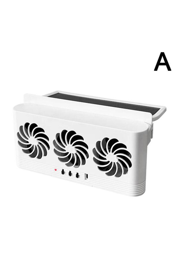 white Upgrade Solar Powered Fan Car Cooler Front/Rear USB Charging Window Radiator Exhaust Fan Auto