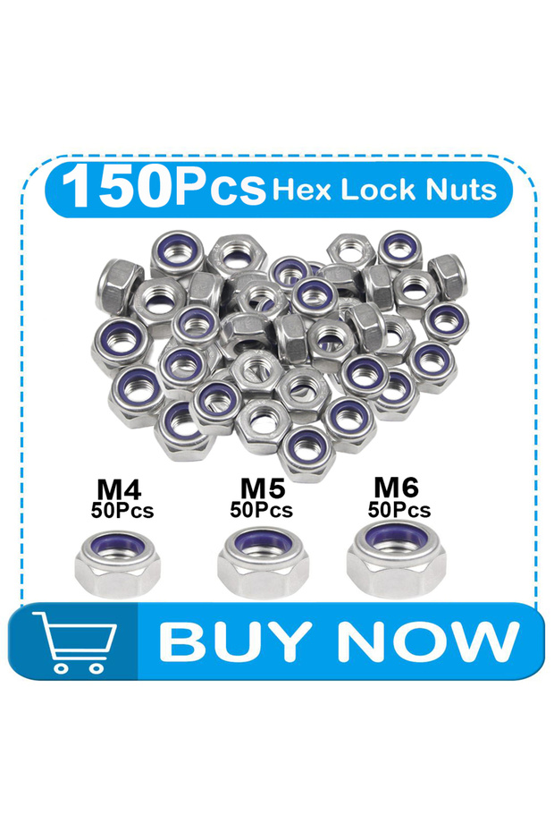 150pcs with bag 60-300pcs M4/M5/M6 Stainless Steel Nylon Anti-Slip Self-Locking Nuts: Hex Screw Caps