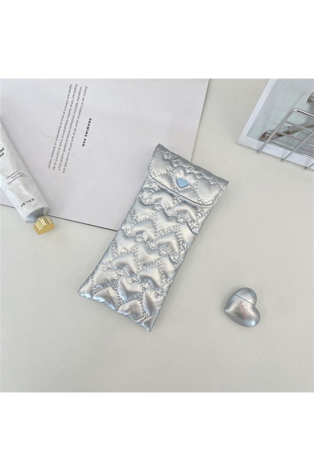 Love Silver Bow Glasses Case Women Portable Cotton Padded Anti Crush Sunglasses Storage Bag Cute Eye
