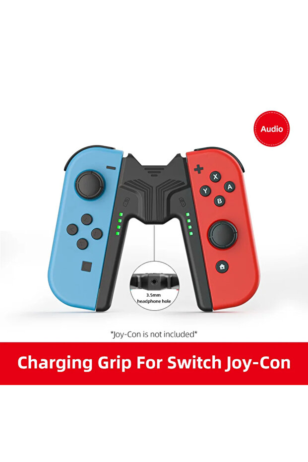 حامل شحن Aolion أسود مع صوت لجهاز تحكم الألعاب Joycon Switch بمقبض شحن