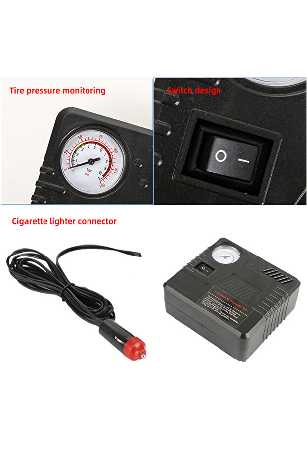 Car Emergency Auto Air Pump DC 12V Tire Inflator Tool Pressure Gauge Cigarette Lighter Connector ...