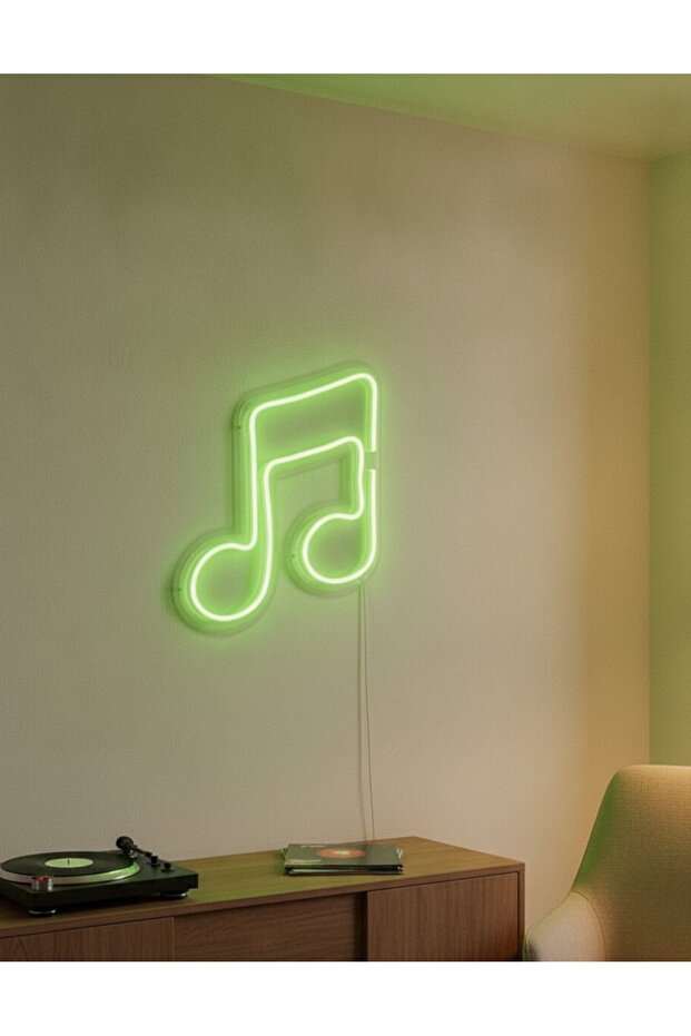Yeşil Müzik Notası LED Neon Tablo | Aydınlatmalı Müzik Temalı Duvar Dekoru - 2