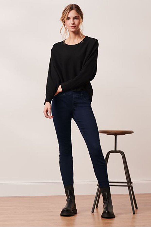 Kadın Slim Fit Düz Esnek Kot Pantolon، Koyu Mavi