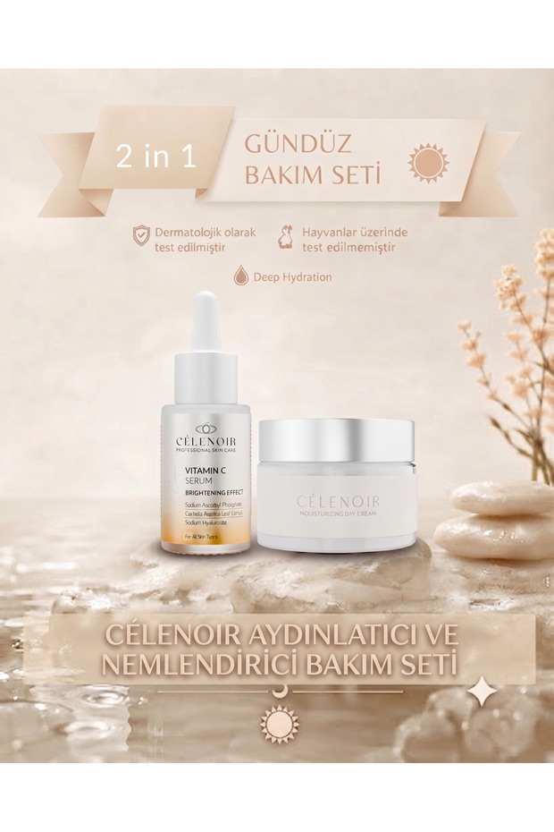 Day Care Cream and Vitamin C Serum Set, Complementary Care, Peptide, Moisturizer, Brightening and Skin Tone Equalizer