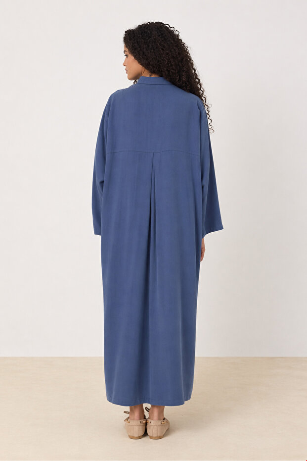 Long Shirt with Buttonhole Pockets Navy Blue