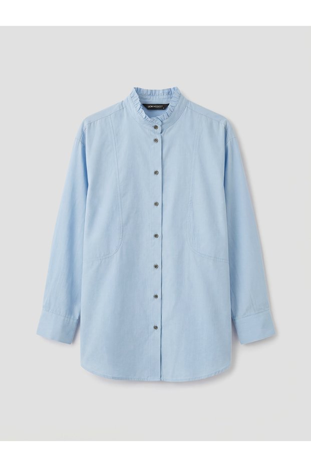 Blue Hakim Yaka Poplin Women's Shirt Tunic