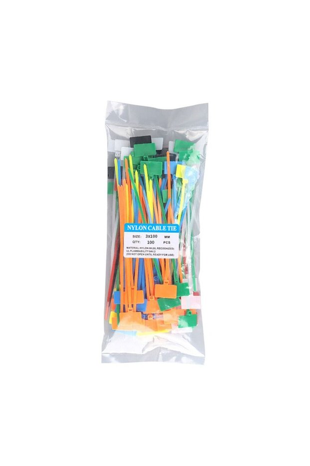 multicolor 100Pcs Colorful Nylon Cable Ties Plastic Label Strapping Tape Easy Mark Tag Labels Self-l