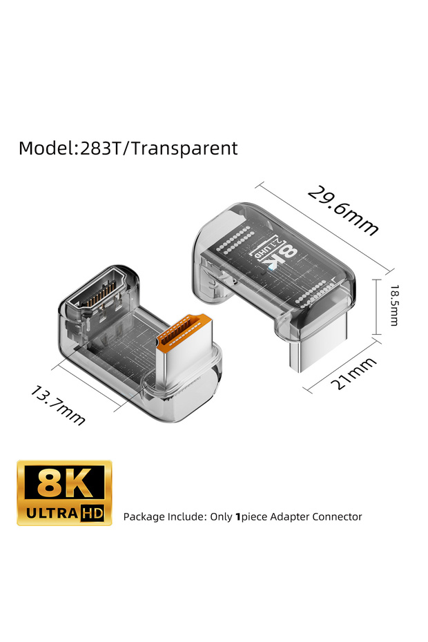 283T-Transparent 90 270 360 Degree HDMI-compatible 2.1 Adapter 8K@60Hz Male to Female Connector HDMI