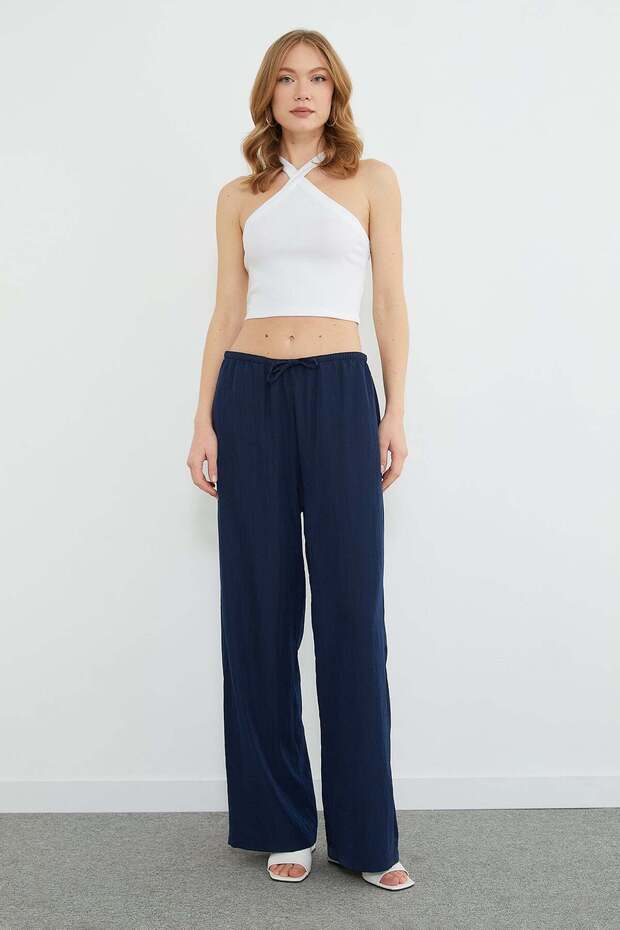 Lace-Up Palazzo Trousers with Elastic Waist