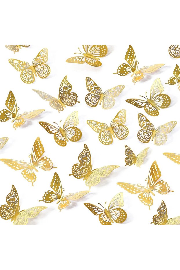 style 1 48pcs 3D Butterfly Wall Decor 4 Styles 3 Sizes, Gold Butterfly Decorations for Butterfly Bir