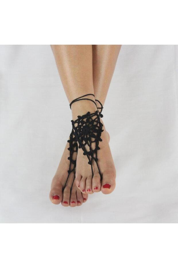 Black Gun Plated Crochet Barefoot Sandals Wedding Anklets Beach Anklets Shoes Ornament Ankle Bracele