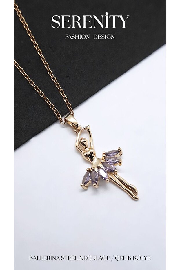Colorful Stone Dancing Ballerina Steel Necklace