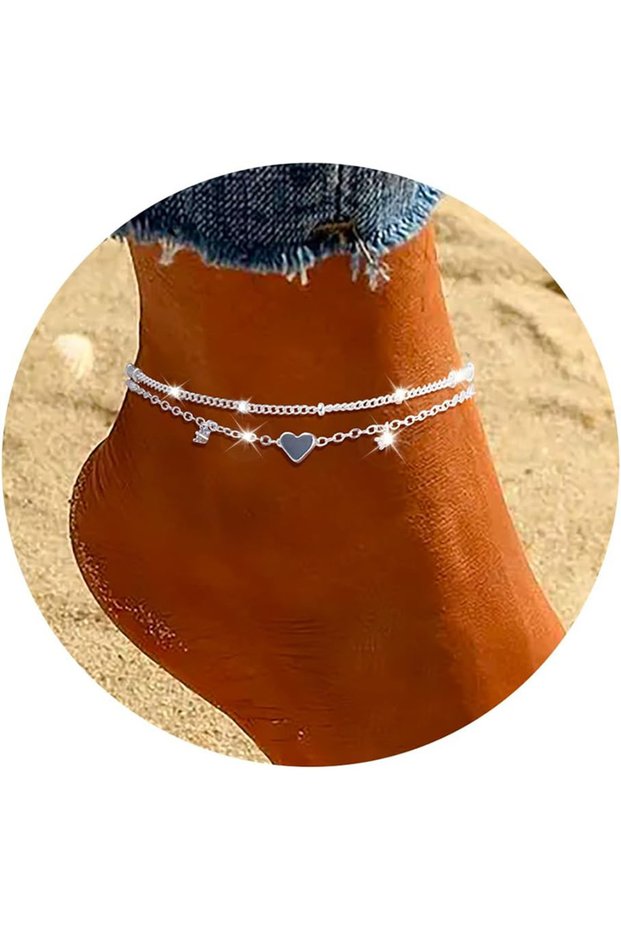 Silver Plated 925 Sliver Plated CZ Anklet Bracelets for Women Girl Trendy New Waterproof Heart Charm