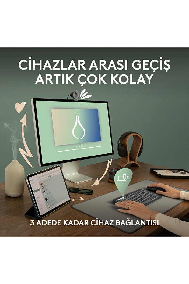 K380s Pebble Keys 2 Çoklu Cihaz Özellikli Bluetooth Türkçe Q Klavye, Pembe 920-011861 - 4