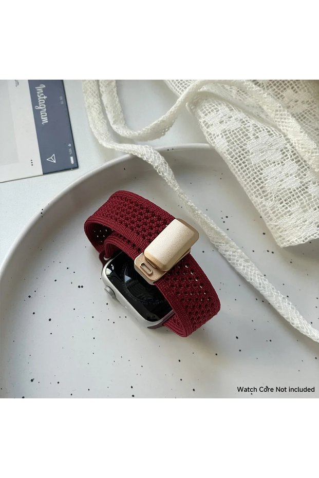 38mm 40mm 41mm Wine Red Nylon Magnetic Band for Apple Watch 45mm 41 44 40mm Series 12 11 10 46 42mm