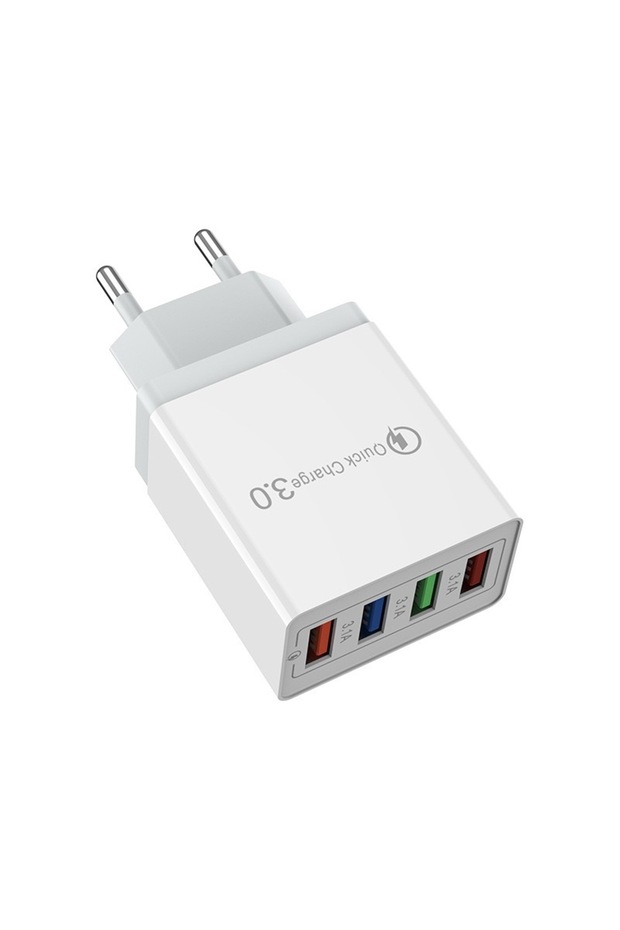 EU-White EU Plug USB Charger 4 Ports 3.1A USB Wall Charger Quick Charge QC 3.0 Phone Adapter For iPh