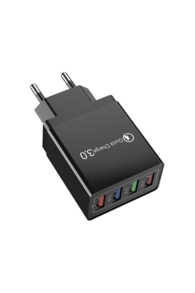 EU-Black EU Plug USB Charger 4 Ports 3.1A USB Wall Charger Quick Charge QC 3.0 Phone Adapter For iPh