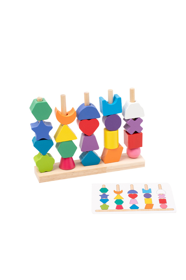 Rainbow Blocks Wooden Children's colorful Color Sorting Toys, rainbow Sets of Columns, Shape Stringi