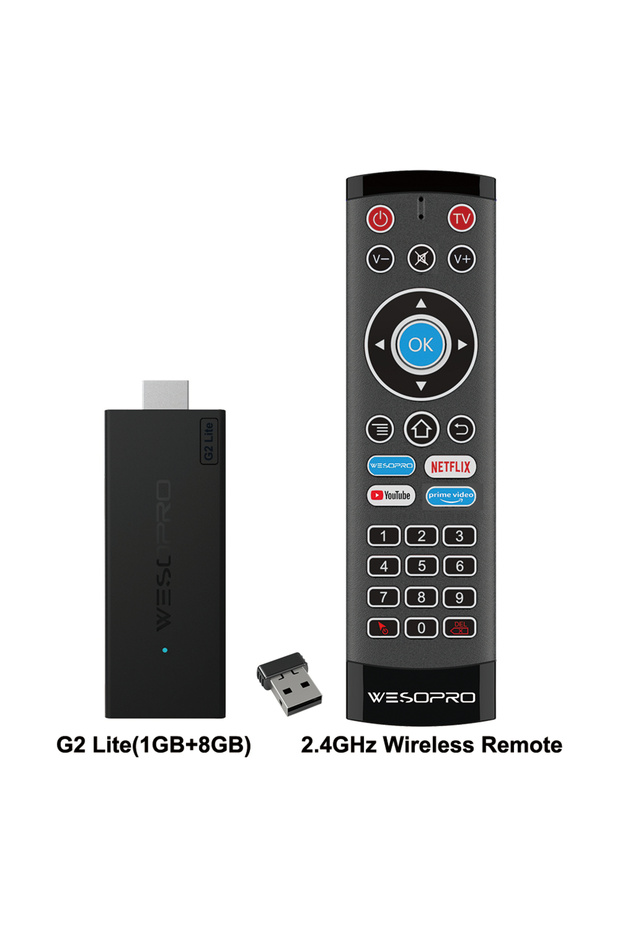 EU Plug G2 Lite And 2.4GHz WESOPRO Android TV Stick G2 Lite Smart IPTV Dongle 1GB RAM 8GB ROM 2.4GHz