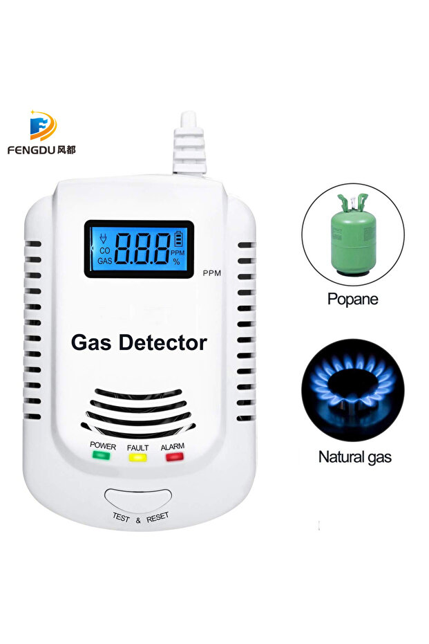 GAS DETECTOR Voice Warning Kitchen Alarm Kit Independent EU Plug in Combustible Natural LCD Displ...