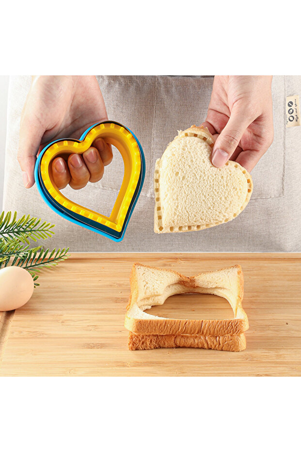 Blue Yellow love Kitchen Sandwich Cutter Sealer Machine Household Biscuit Plastic Cutting Tool Creat