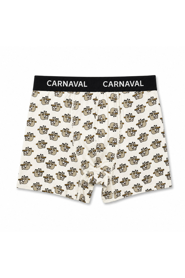 Cream Lazy Animal Patterned Premium Cotton Men's Boxers