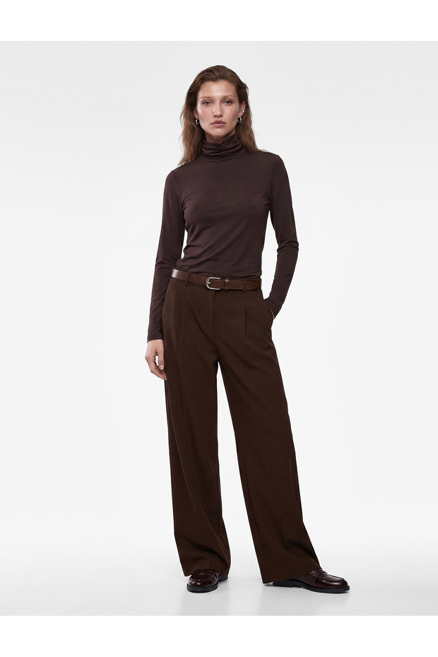 Slim Fit Long Sleeve Gathered High Neck Blouse