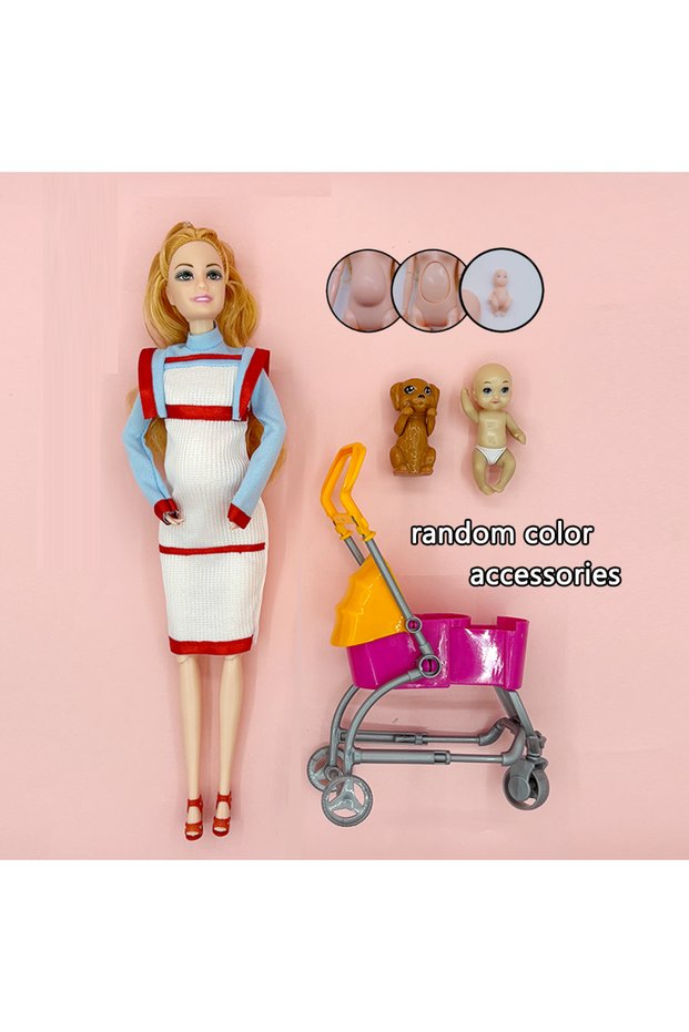 Pregnant mom set Fashion Doll Playset Pregnant Belly With Mini Doll Inside Elder Mini Doll Puppy and