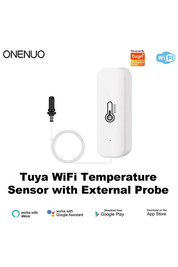 White Indoor and Outdoor Tuya WiFi Humidity Temperature Sensor with External Probe for Smart Home AP