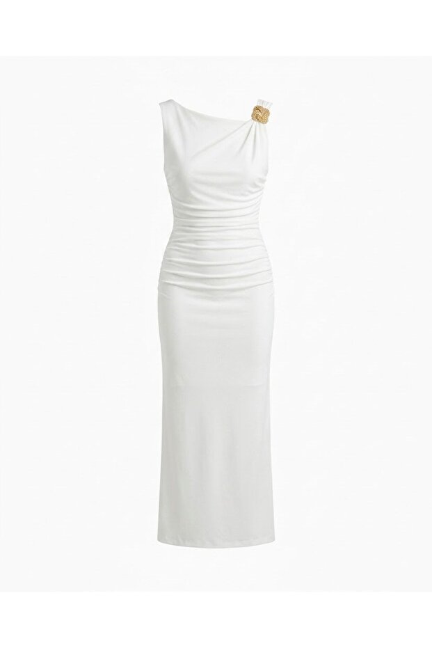 Ecru Draped Backless Dress