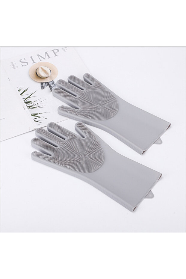 grey Silicone Dishwashing Gloves, Magic Gloves, Durable, Wear-Resistant, Waterproof Gloves for ...