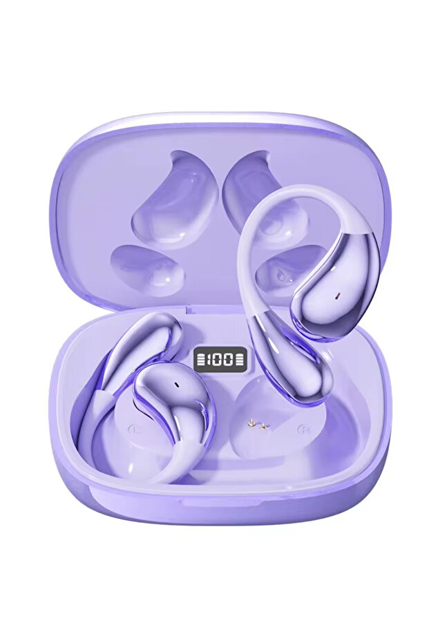 PURPLE New TWS Wireless Bluetooth Earphones, Adjustable Ear Hooks, Open-Ear Earphones with Mic, Ultr