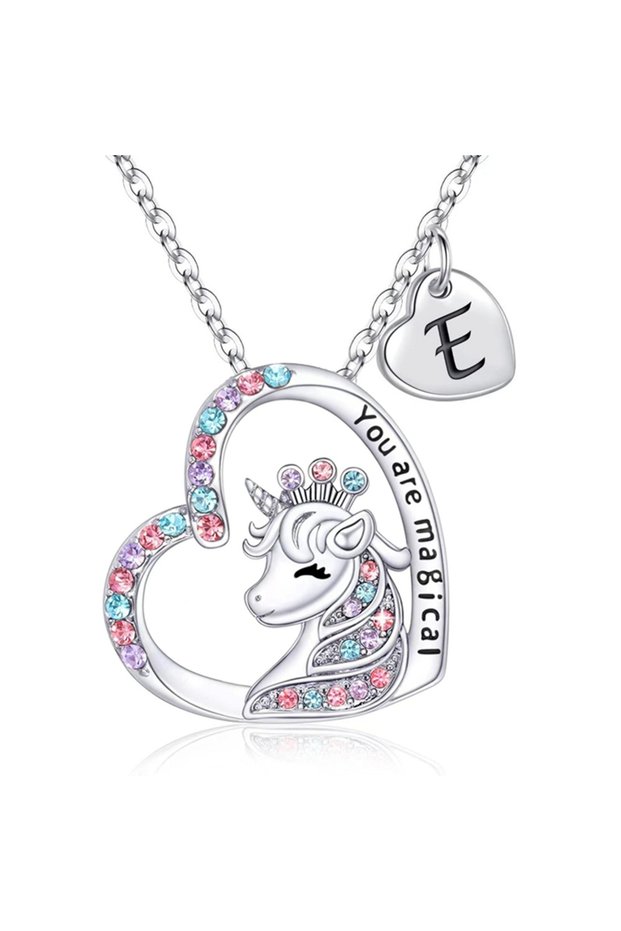 E Initial Letter Unicorn Necklace You Are Magical Horse Pendant Necklaces For Girls Birthday Gifts
