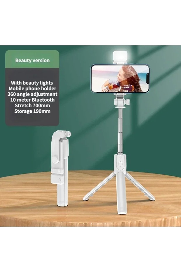 White With Lights Selfie Stick Wireless Tripod Stand with Light Bluetooth Remote Extendable Tripod f