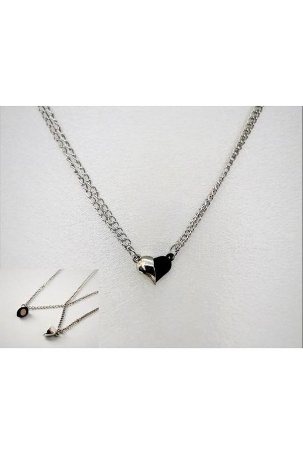 Black Magnetic Heart Couple Necklace – Unisex Set of 2 Meaningful Design