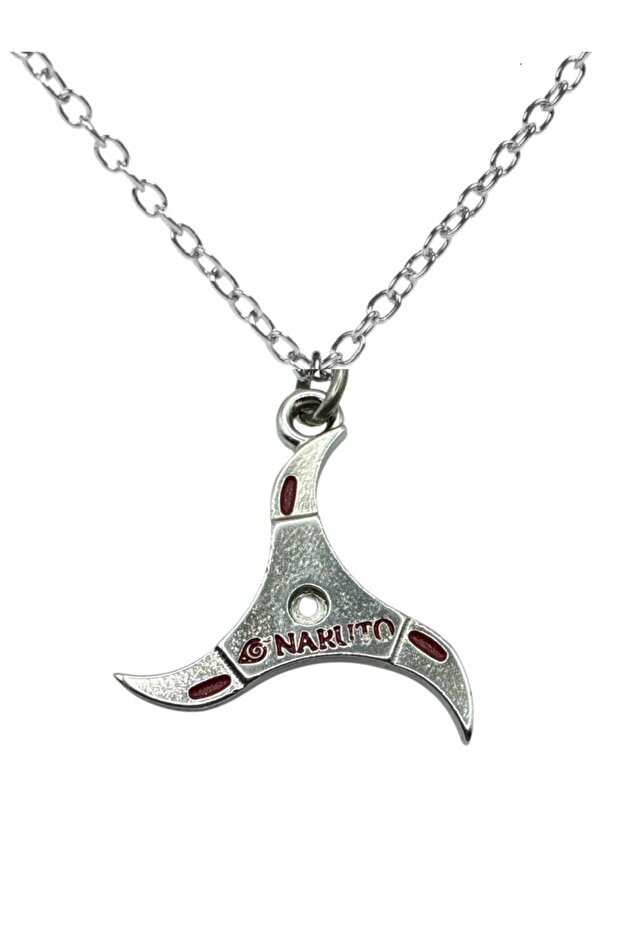 Naruto Anime Red Written Ninja Star Figured Unisex Necklace – with Metal Chain