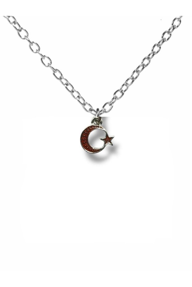 Unisex Necklace with Embroidered Red Moon and Star Figure – Meaningful Design with Silver Color Detail