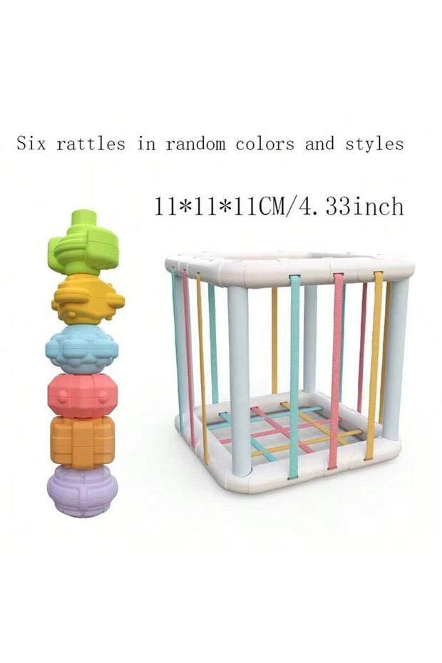 Dark Khaki Montessori Baby Grasping Ball, Rainbow Sensory Toy with Rattle & Teether, Early Education