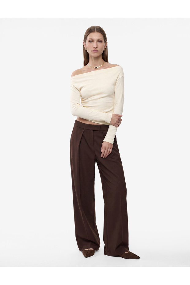 Viscose Fabric Pleated Detail Wide Leg Palazzo Trousers
