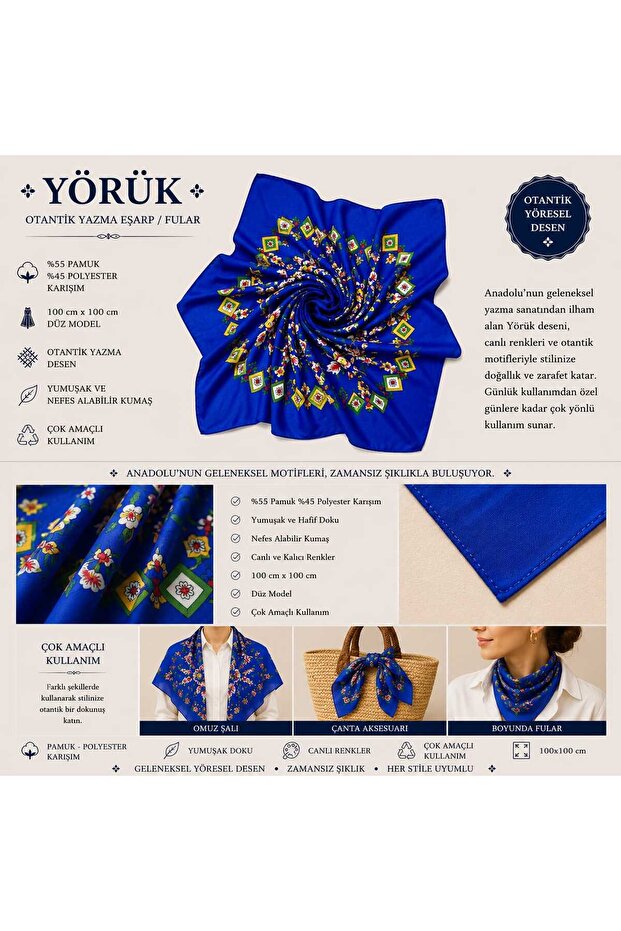 Yörük Çengelköy Authentic Handwritten Scarf Foulard Plain Simple