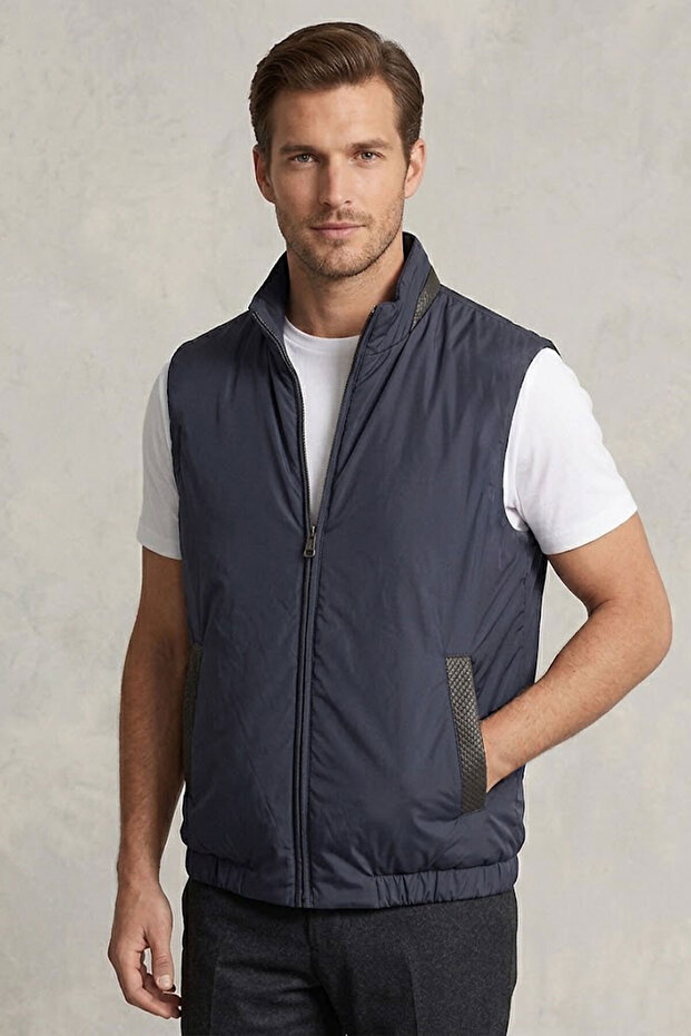 Walter Genuine Leather Men's Navy Blue Vest
