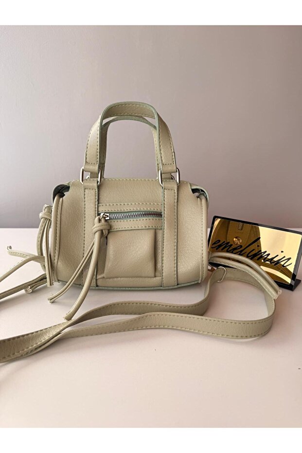 Women's Aqua Green Leather Look Zippered Strap Hand and Shoulder Bag