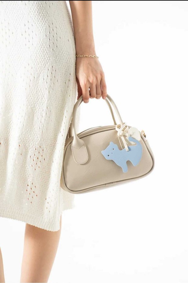 Women's Cat Charm Gift Shoulder Crossbody Bag Tan